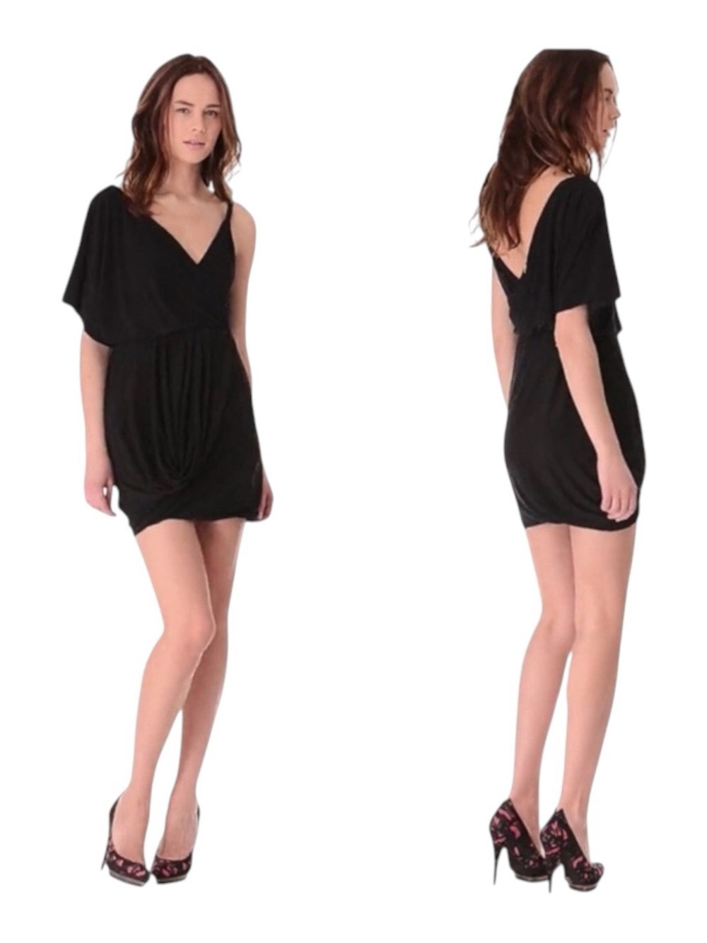 new T-Bags [MISA] ♛ Asymmetrical Draped Bubble Cocktail Mini LBD Dress ♛ Black - Picture 13 of 16